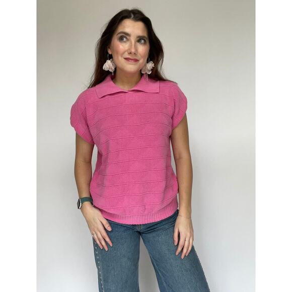 Vintage Turtle Bay Pink Collared Sweater Vest Top - Size Medium - Picture 2 of 9